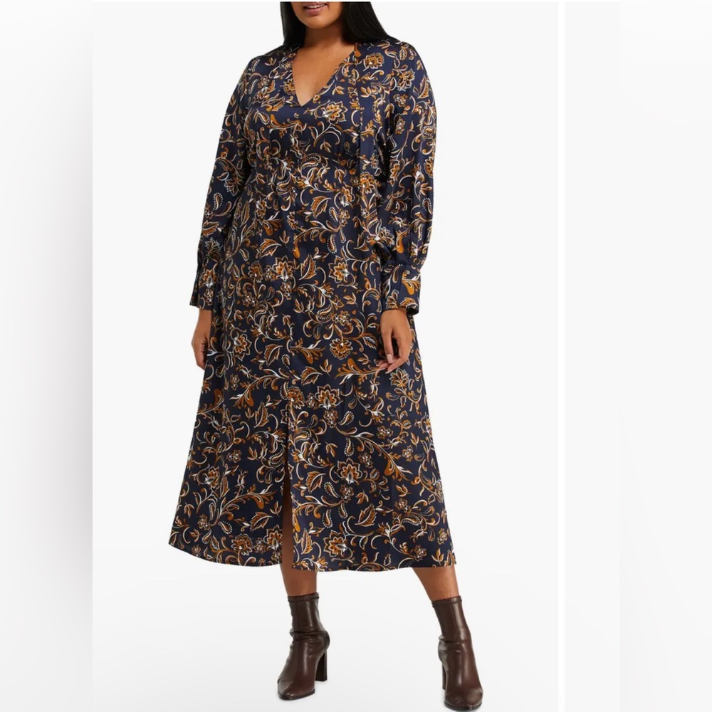ESTELLE Womens Capitano Paisley Print Brown Navy Plus Size 2X Dress NEW
